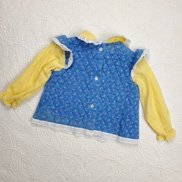 Vintage Floral & Gingham w/ Lace Trim Shirt 24 months - Picture 7 of 8